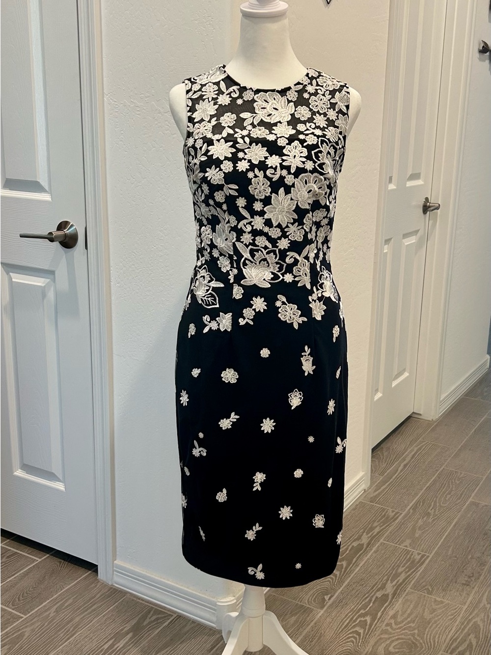 White House Black Market Black Dress with White Floral Embroidery